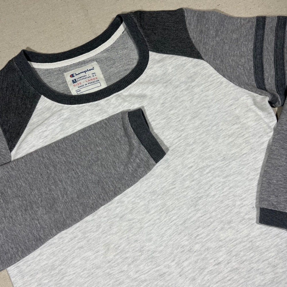 Champion Kids Large Gray Heather Raglan Long Sleeve Sweatshirt Top